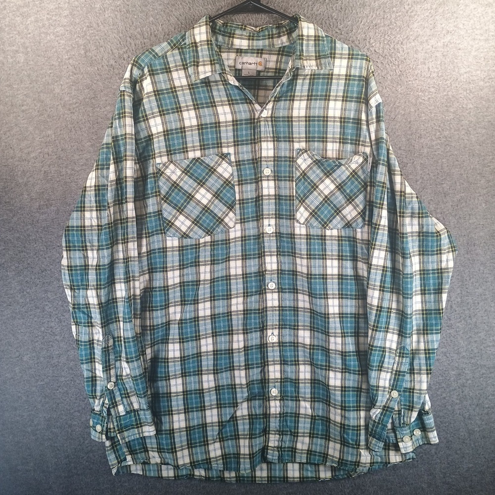 Carhartt Midweight Chambray Shirt Mens Size XL Dark Gray Plaid Pockets S254 - Picture 1 of 10